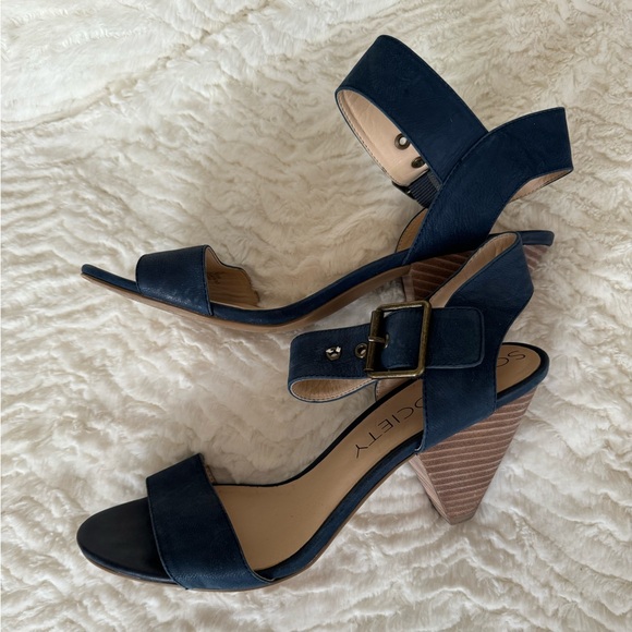 Sole Society Shoes - Sole Society SO Missy Ankle Wrap Blue Open-Toe Blue Heels